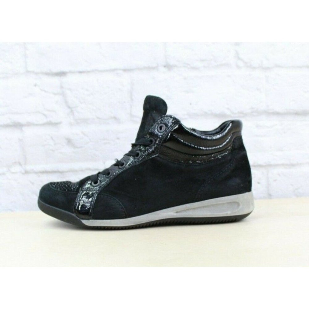 Ara Luftpolster Black Suede Studded Side Zip Laced Mid Top Sneakers Size 7.5